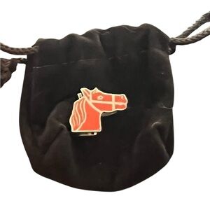 Hermes Gadrige Twilly Ring Silver Orange Metal S Scarf Clasp Horse